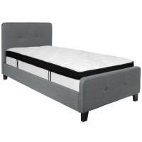 Flash Furniture HG-BMF-29-GG Tribeca Twin Size Tufted Upholstered Platform Bed in Dark Gray Fabric with Memory Foam Mattress